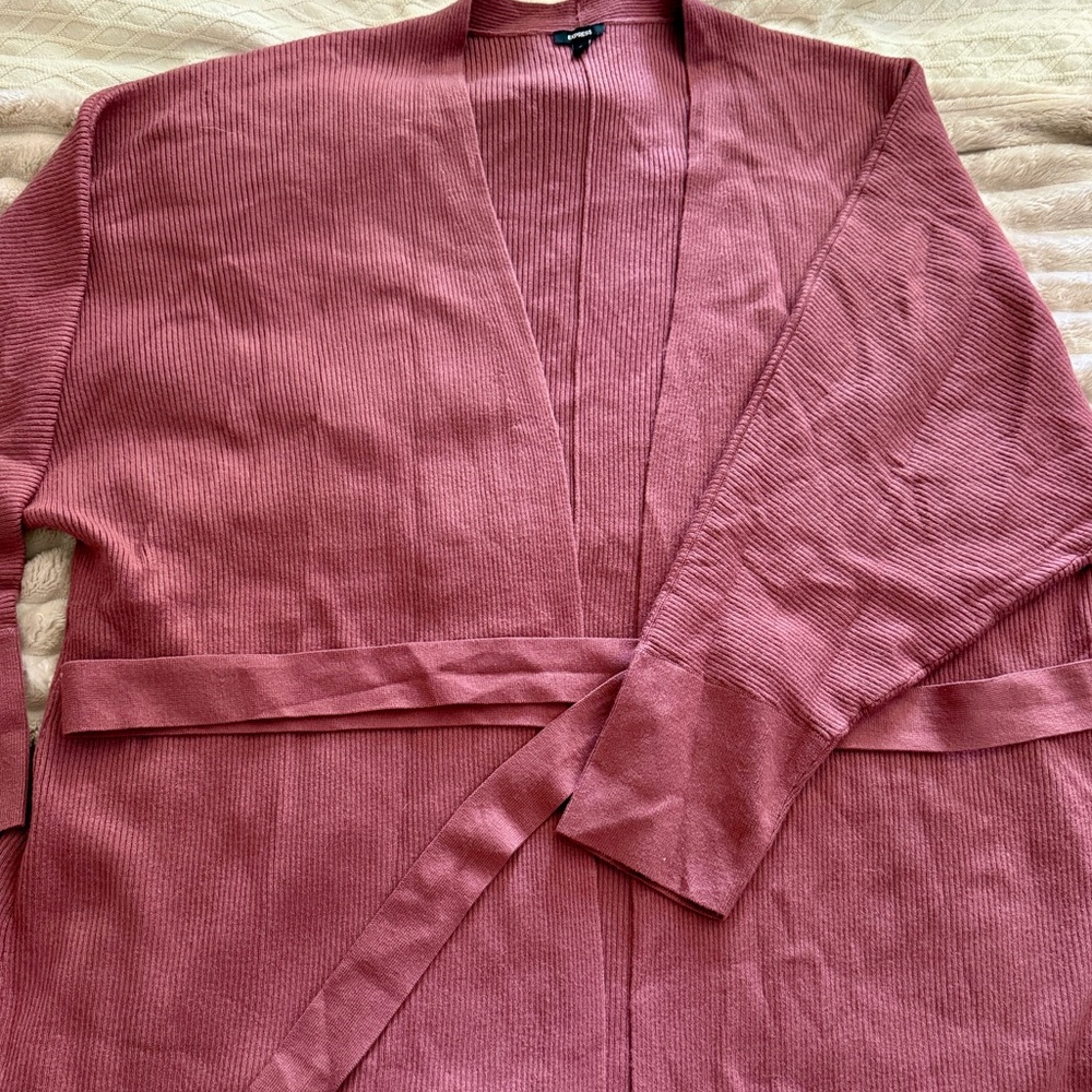 Express Berry Open Front Long Cardigan